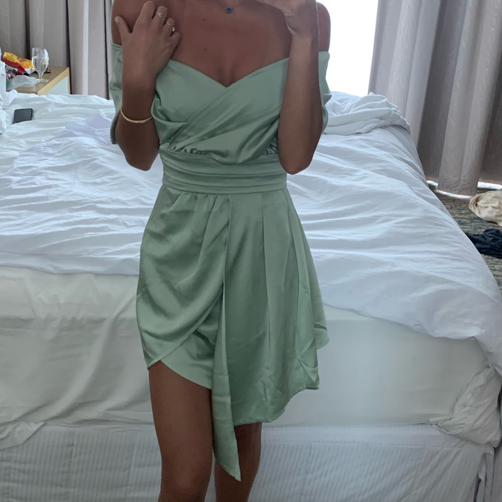 green satin dress